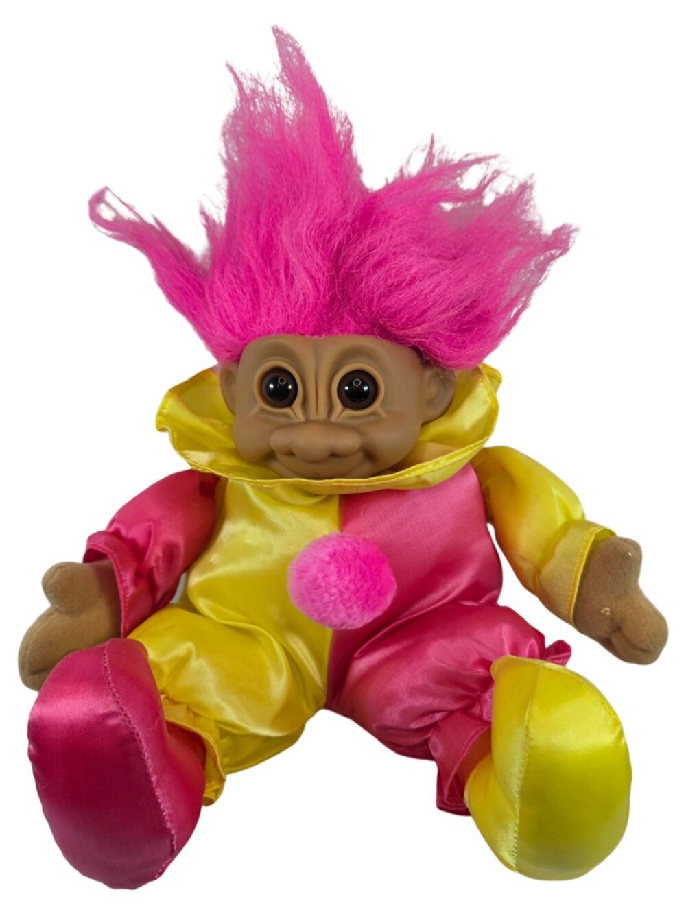 Vintage Russ Clown Troll Doll Pink Hair Yellow Pink Soft Body Jester Plush